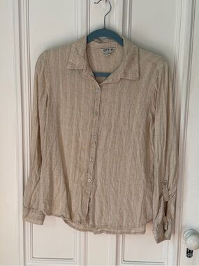 Women’s Orvis Linen Blend Long Sleeve Roll Tab Detail Button Front Shirt Small